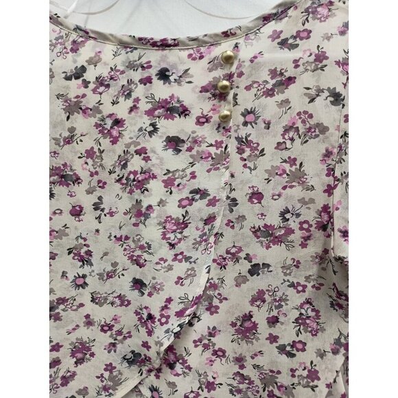 Cynthia Rowley Womens Top Size Small Ivory Purple Floral Chiffon Tulip Back - Picture 8 of 9
